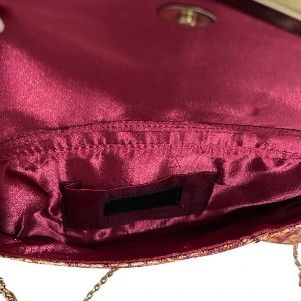 Jessica McClintock Brocade Envelope Bag with Detachable Chain Strap Dk Pink Gold